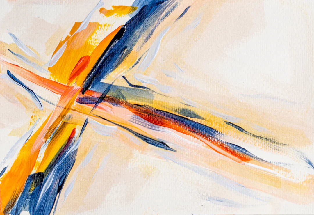 Orange and Blue abstract shapes on a white background painted using Sculpd Canvas Painting Kit