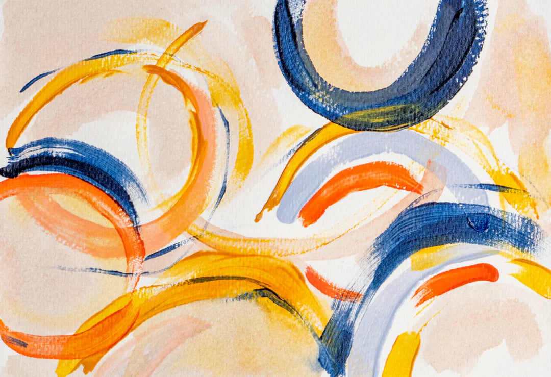 Orange and Blue abstract shapes on a white background painted using Sculpd Canvas Painting Kit