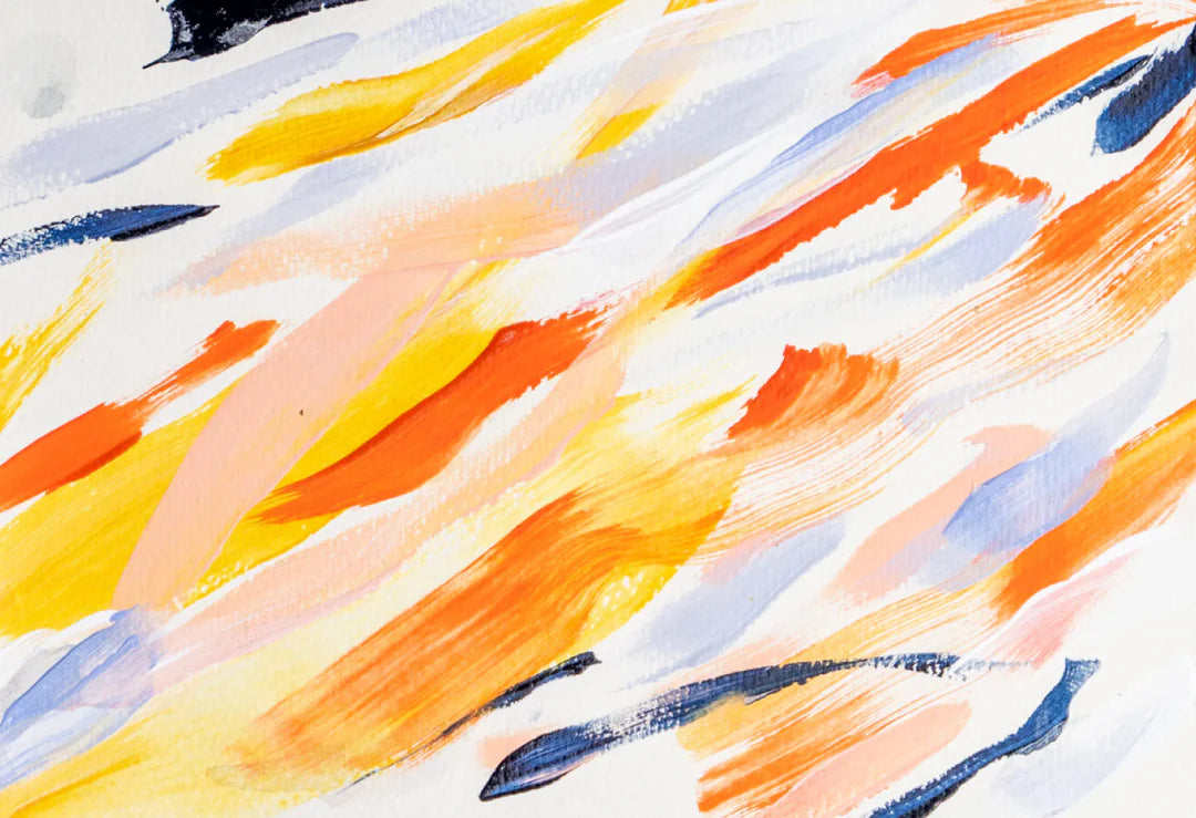 Orange and Blue abstract shapes on a white background painted using Sculpd Canvas Painting Kit