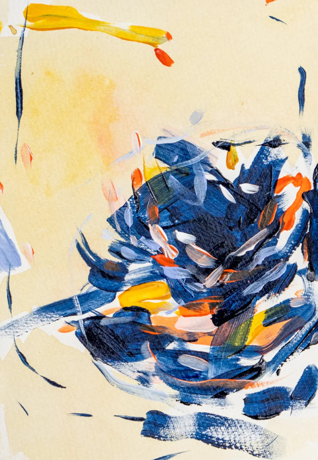 Orange and Blue abstract shapes on a white background painted using Sculpd Canvas Painting Kit