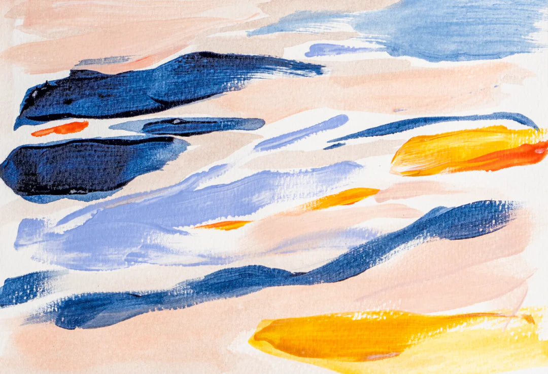 Orange and Blue abstract shapes on a white background painted using Sculpd Canvas Painting Kit