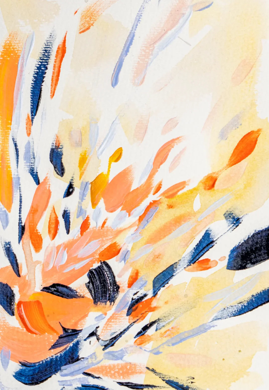 Orange and Blue abstract shapes on a white background painted using Sculpd Canvas Painting Kit