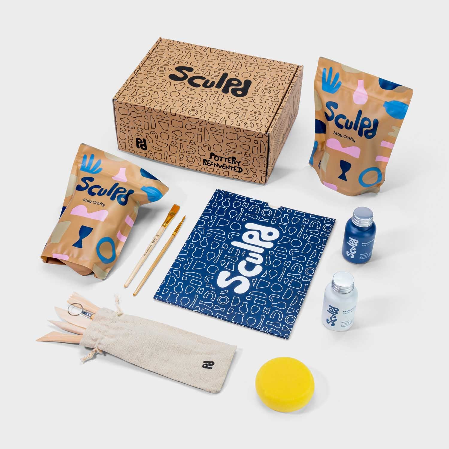  Sculpd Pottery Starter Kit - Air Dry Clay With Gloss Varnish,  Tools, Paints and Brushes for Beginners. Step-by-Step Guide Included. :  Arts, Crafts & Sewing