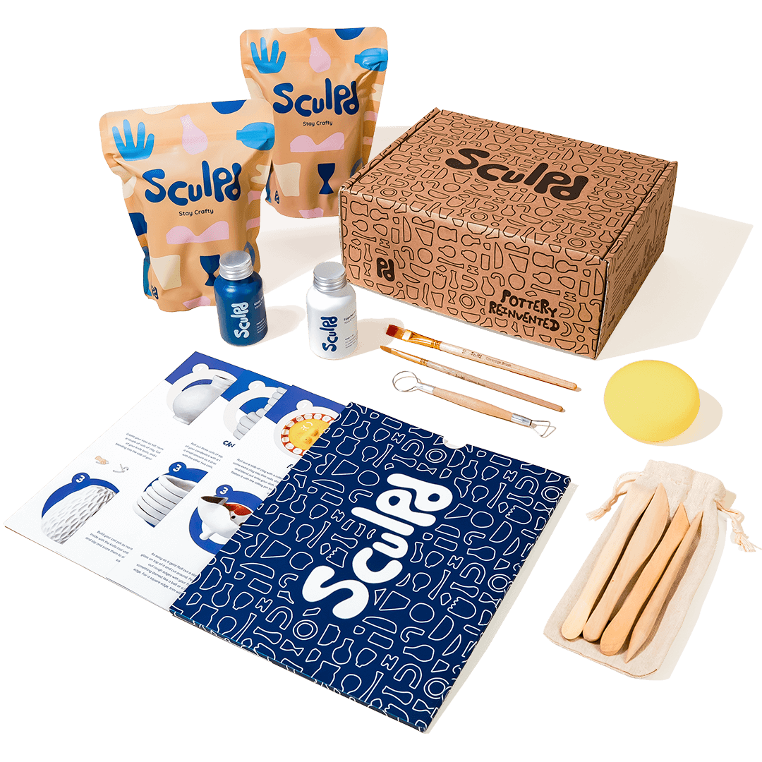  Sculpd Pottery Starter Kit for Beginners - Includes Matte  Varnish, Tool Set, Paintbrushes, and Step-by-Step Guide - Air Dry Clay Kit  for Two Adults : Arts, Crafts & Sewing