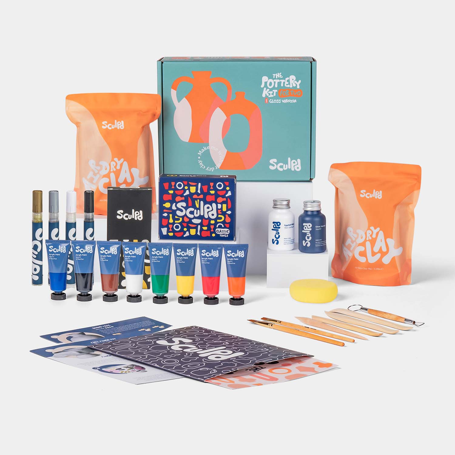 Sculpd pottery kit with classic paints, monotones pens and varnish