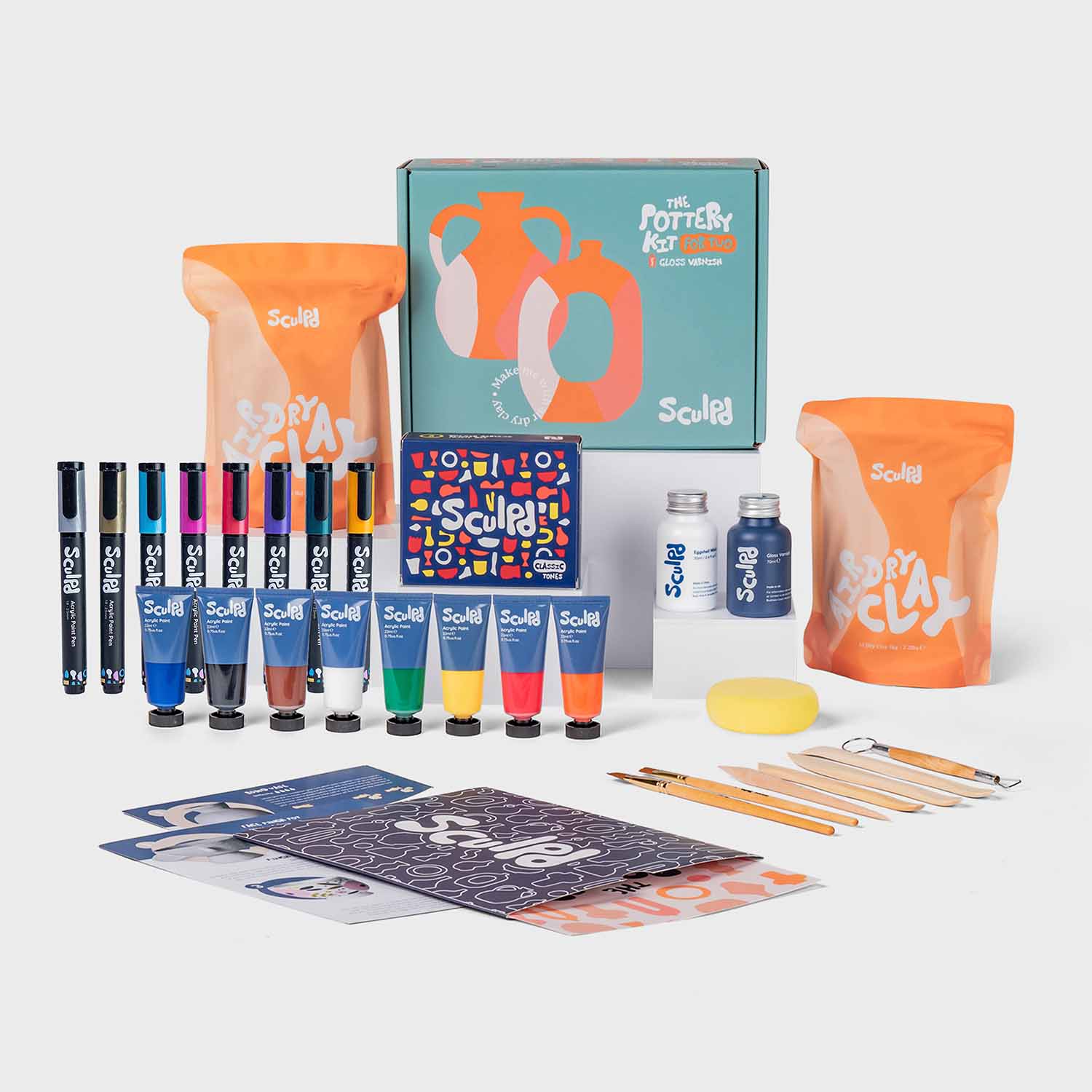 Sculpd Pottery Kit for Two with Classic Tones Paint Set and Metallic Pens