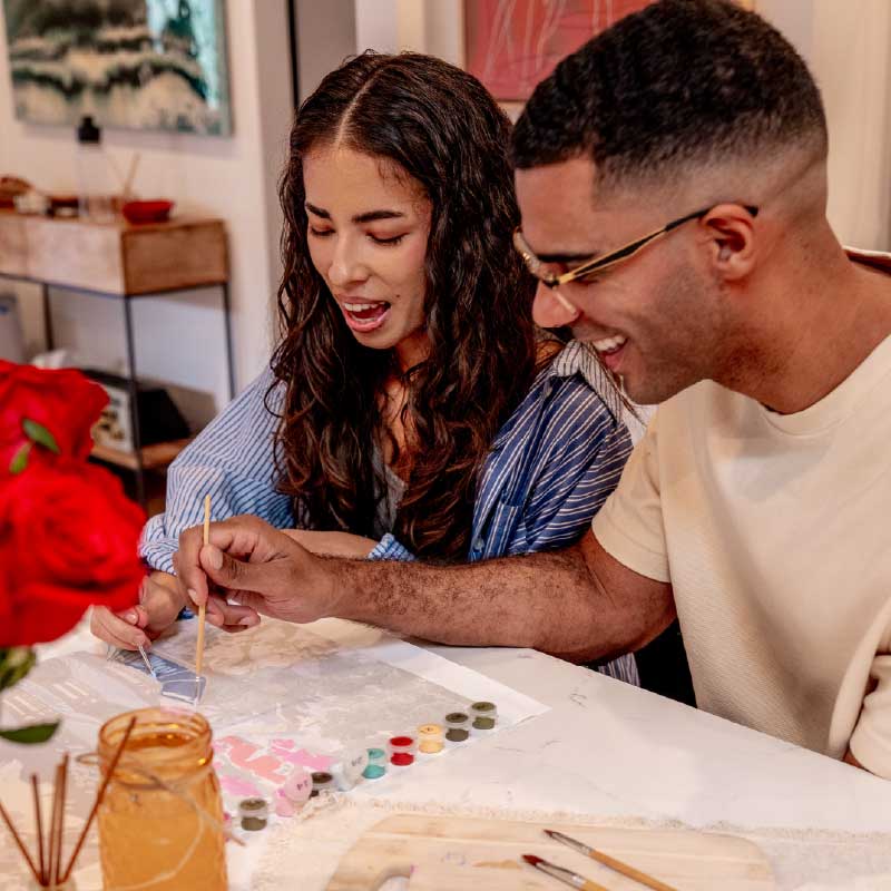 Date night painting activity with Paint by Numbers kit