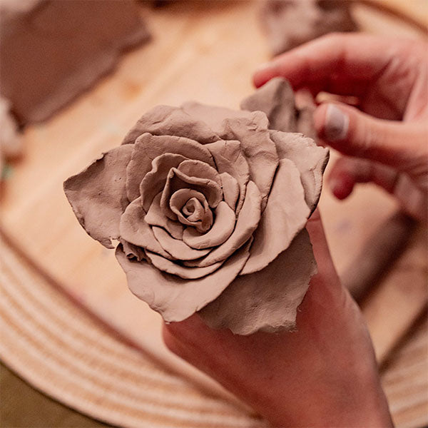 Handmade rose-inspired pottery piece crafted with Sculpd air dry clay kit