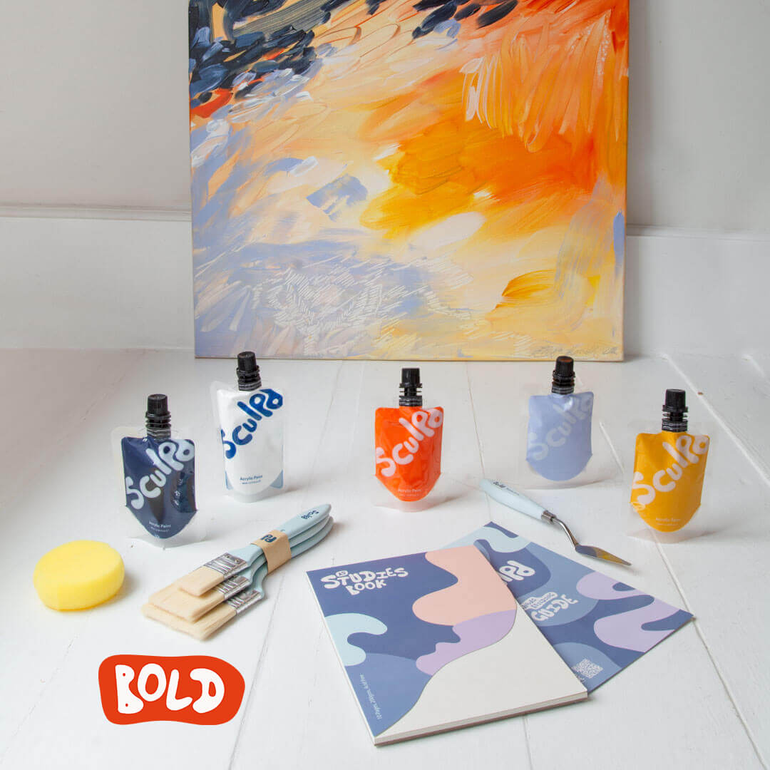 Sculpd Abstract Painting Kit, Abstract Painting, 4 Acrylic Paint Colours, 2 Brushes, Artist Canvas, Additional Artist Supplies, Studies Book 