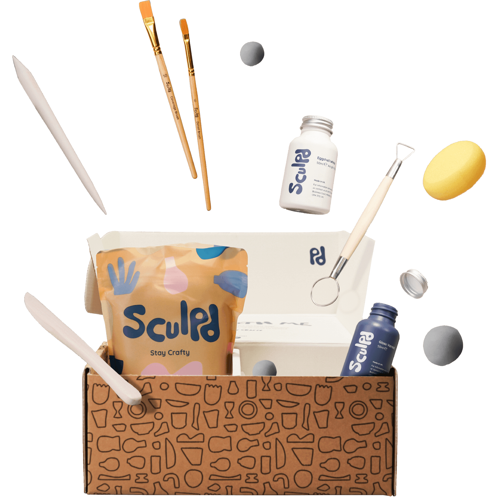 Sculpd Pottery Starter Kit for Beginners - Includes Matte Varnish, Tool  Set, Paintbrushes, and Step-by-Step Guide - Air Dry Clay Kit for Two Adults